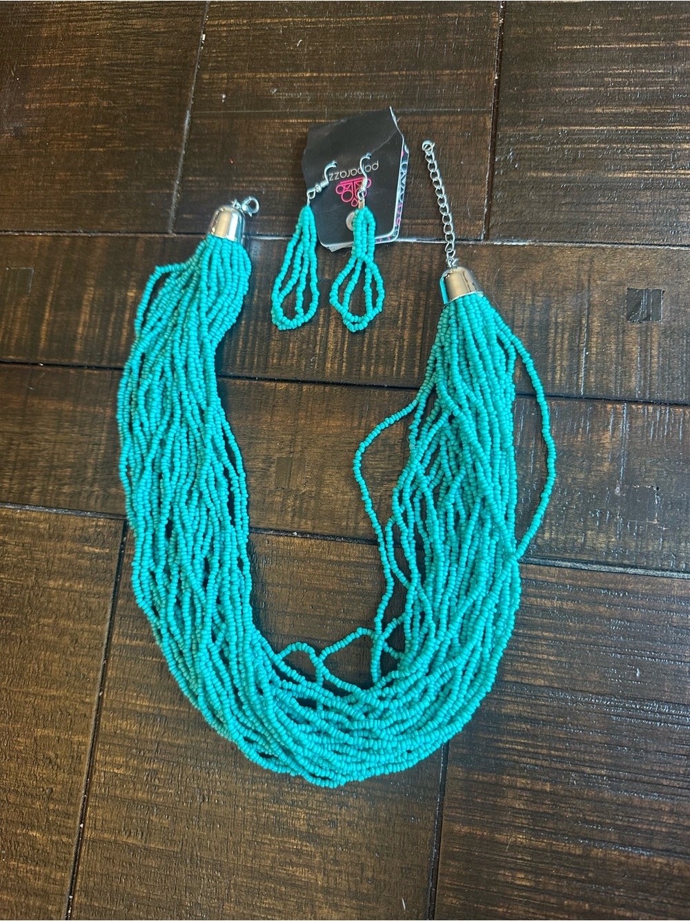 paparazzi Turquoise Multi-Strand Beaded Necklace with Matching Drop Earrings